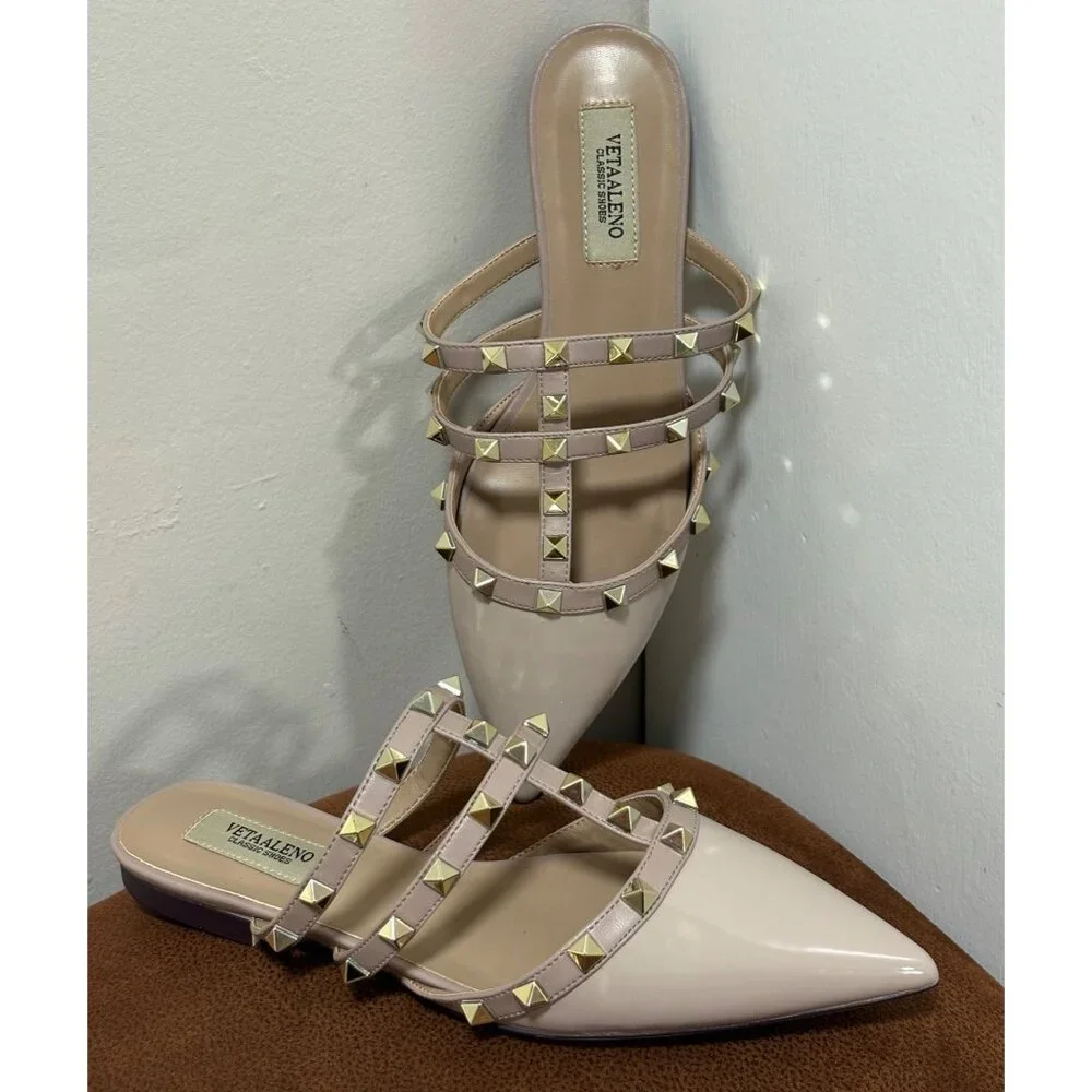 VETAALENO STUDDED PUMPS FLATS EU 38 US 7 BEIGE GOLD GLADIATOR PARTY CASUAL